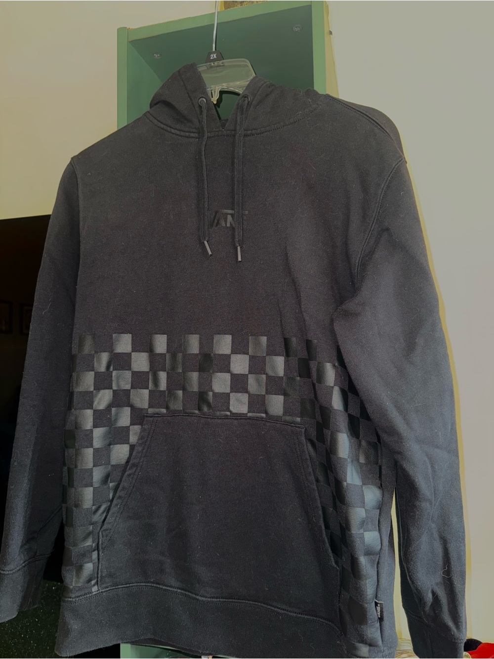 Vans Black Checkerboard Pullover Hoodie with Subtle Logo